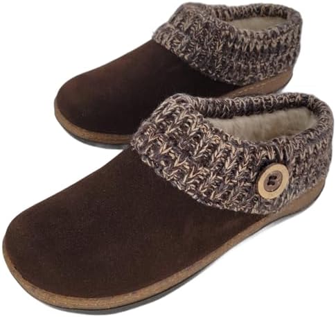 Clarks Womens Slipper Knitted Sweater Collar Clog - Suede Leather - Faux Fur Lining with Cork Midsole (DK Brown 8) | Image 1