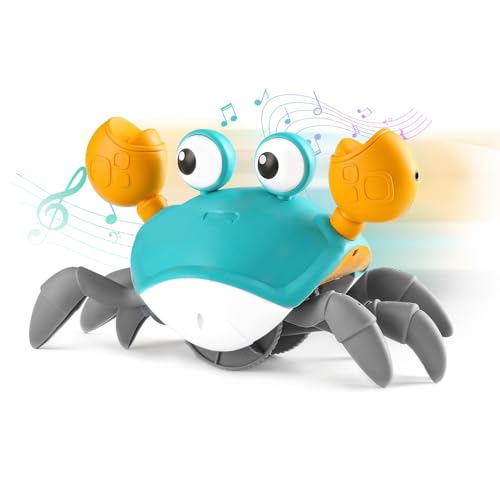 SubTack Crawling Crab Toy - Interactive Baby Toys for Tummy Time Crab Toy with Flashing Lights Music & Obstacle Avoidance Perfect Dancing Toys for 1 2 3 Year Old Gifts for Kids Aged 6-12 Months