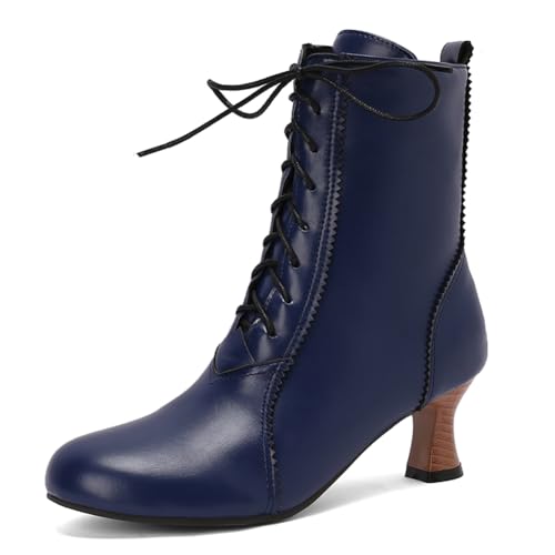 Bottes Knight Bottes pour femme PAYDVOIER style vintage à lacets bleu grande taille 48