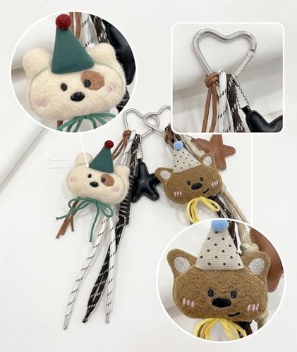 Image of 2PCS Bag Charms for Handbags, Handbag Charms, Two Adorable Bear Plush Keychains in White and Brown, Cute Bag Accessories for Personalization and Style Enhancement, Ideal for Daily Use and Gifting