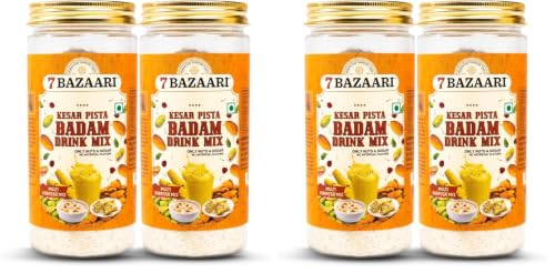 Image of 7 BAZAARI Kesar Pista Badam Milk Mix Powder 225g | Premium Badam Powder with Kesar, Pista & Spices | Ideal for Kids & Adults | No Artificial Flavours (Pack of 4)