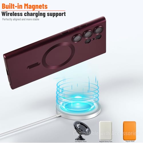 Image of Yetagso Magnetic for Samsung Galaxy S23 Ultra Case,Soft Silicone Slim Fit Anti-Scratch Phone Case Cover with Camera Protection,Compatible with MagSafe,Burgundy