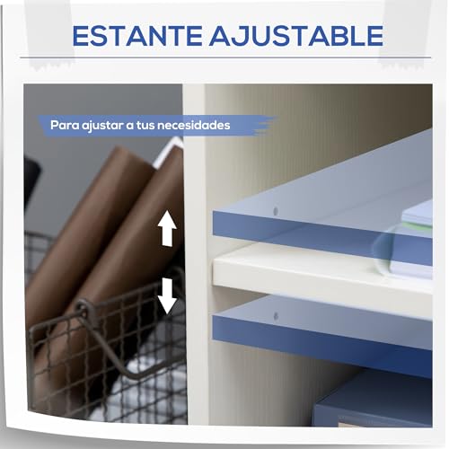 Vinsetto Armario para Impresora de Oficina Carro Multifuncional con Ruedas y Cajón 2 Compartimentos Estante Ajustable Soporte para CPU para Estudio 60x40x68,5 cm Blanco Veteado Madera - imagen 6