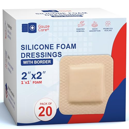 GauzeCare Silicone Foam Dressing 2x2 (Pack of 20) Waterproof Wound Bandages with Adhesive Border Self-Adhesive and Highly Absorbent Silicone Bandages for Effective Wound Care