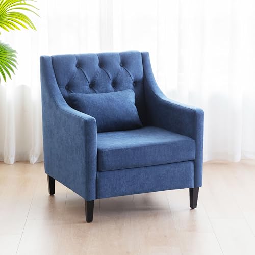 Sillón moderno tapizado azul con cojín lumbar miniatura 3