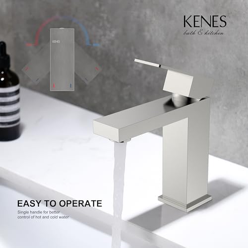 KENES Single Handle Bathroom Sink Faucet, Brushed Nickel Vanity Faucet for Bathroom Sink, with Pop Up Drain Stopper & Water Supply Lines LJ-9031 by KENES - Image 4
