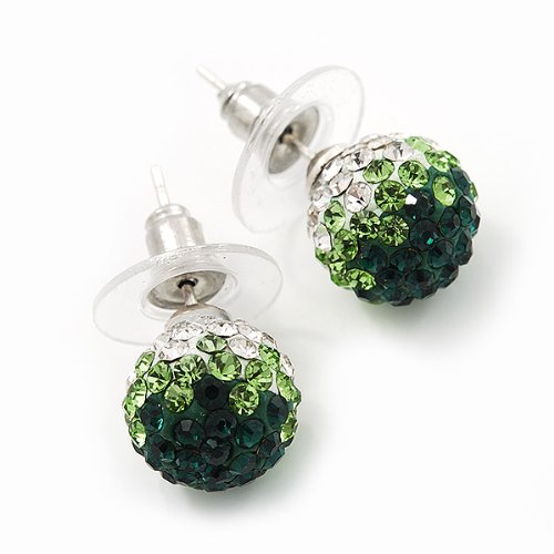 Boucles d'oreilles boule strass vert et argent anti-ternissement - 4
