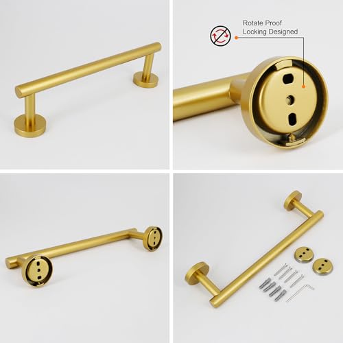 kimzcn Gold 5-Pieces Bathroom Hardware Set Wall Mounted - Includes 24" Double Towel Bar, 12" Hand Towel Bar, Toilet Paper Holder, 2X Robe Towel Hooks by kimzcn - Image 8
