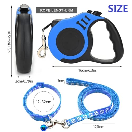 Hundeleine,5 m Einziehbar Hundeleine,Hundeleine Ausziehbar mit Anti-Rutsch Griff,Hundeleine Gurt Rollleine für Training und Spaziergänge für Kleine und Mittelgroße Hunde bis 15kg (Blau)