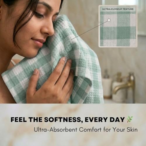 Image of Athom Living Premium Bath Towel 75 x 150 cm Pack of 1 Waffle Towel,Ultra Absorbent, Quick Dry, and Durable - Ideal for Spa, Gym, and Everyday Use, Light Green Color