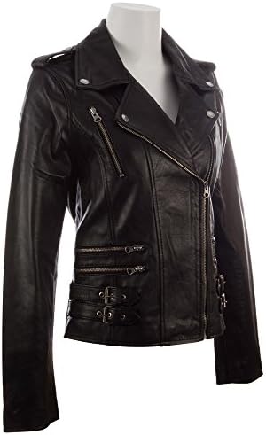 Aviatrix Women's Real Leather Cross-Zip Multi-Zip Biker Jacket