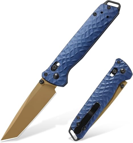 RBLACK Folding Knife with 3.39'' 154CM Steel Tanto Blade, Pocket Knife for Men Women Gifts, Axis Lock EDC Tactical Knife with Lightweight Aluminum Handle, Reversible Pocket Clip - RK0403-BL