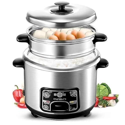 Stainless Steel Rice Cooker with Steamer, 2-5L Multi-Function Automatic Rice Maker with Keep Warm, Healthy Cooking for 1-7 People, Easy to Clean Inner Pot(2L)