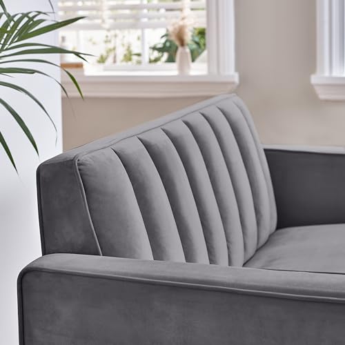 Furniturebox UK Velvet 2 Seater Sofa - 'Kit' - Grey Velvet - 134 cm x 80 cm x 83 cm - Contemporary Style - Rectangular Shape - Loveseat - Image 4