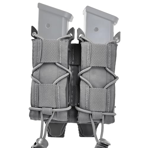 9mm Mag Pouch Double Triple,Pistol Mag Pouch Molle Clips,9mm Magazine Holder Open Top,Tactical Gear for Durable Camping Hunting Bag(Double, Wolf Gray)