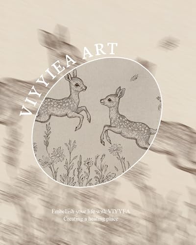 Image of VIYYIEA Vintage Gold Framed Wall Art for Living Room, Sika Deer Canvas Prints Home Decor, Sketch Painting Picture, Bedroom Wall Decor Gifts for Friends or Family -【Sika Deer】-(10L x 8W)