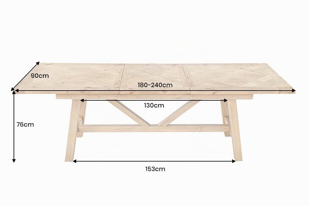 Riess Ambiente Esstisch Riviera 240cm - Natur - Pinienholz | hochwertig, stabile Konstruktion, natürliche Optik, Unikat, erweiterbar, höhenverstellbaren Füße