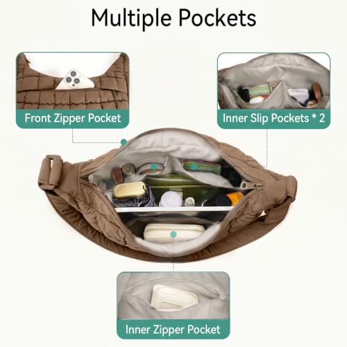 Image of Puffer Crossbody Hobo Bag for Women Nylon Quilted Purse Lightweight Shoulder Handbag with Adjustable Strap