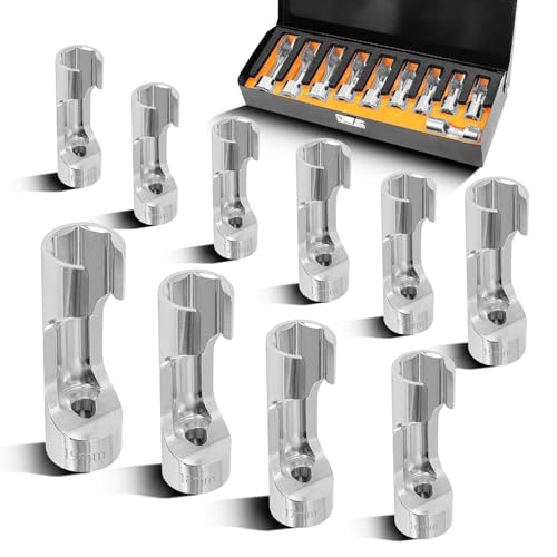 JEUCLEL 10PCS 10-19mm 3/8 Drive Diesel Injector Fuel Line Socket Wrench Set Flare Nut Socket for Fastener on Bent Pipes Wired Temperature Sensors EGT Sensor Thermo Switches ABS Tubes Strut Nut