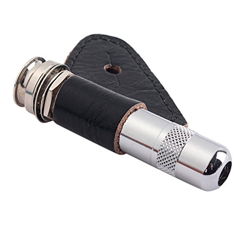 Acoustic Guitar Endpin Jack with PU Leather Case - Stereo Output Jack Replacement for Acoustic Guitar/Bass (Silver/Black)