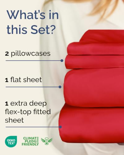 Image of Flex Top Split Head King Sheet Set - 4 Piece Extra Deep Sheets - Red