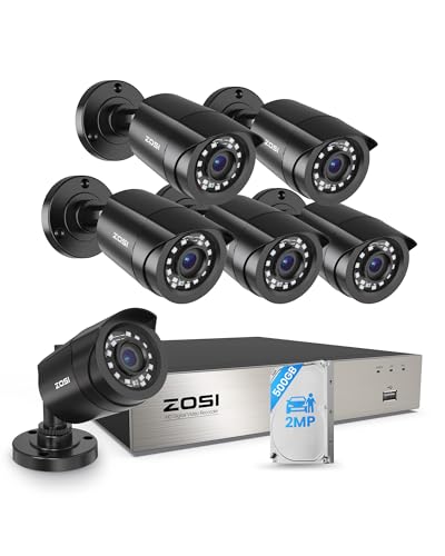 ZOSI 1080P Kit Cámaras de Vigilancia 8CH 2MP DVR Sistema con 500GB Disco Duro y 6 Cámara de Seguridad Cableada Interior y Exterior para Hogar y Negocio, Detección de Personas, Visión Nocturna Clara
