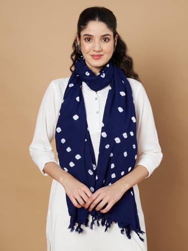 Image of Women's Cotton Rayon Bandhani Print Dupatta with Tassels 2.25 Meters | Women's cotton printed dupatta with tassels.