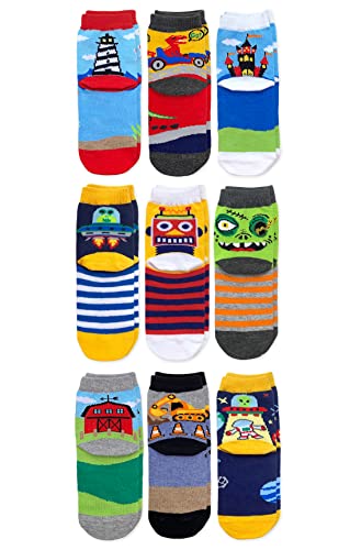 Image of Jefferies Socks Boys Fashion Novelty Dinosaur Stripes Pattern Variety Crew Socks 9 Pair Pack