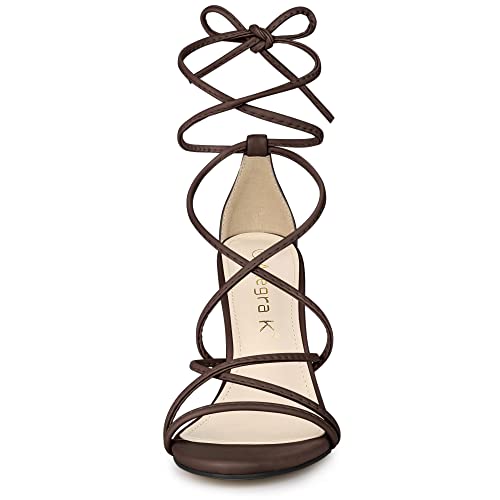 Allegra K Allegra K Women's Strappy Heels Lace Up Stiletto Coffee Heel Sandals 6 M US