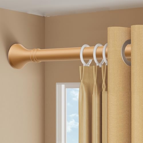 Barra de cortina de ducha ajustable sin taladrar (40-500 cm), barra de tensión extensible de acero inoxidable para ventanas, dormitorios, separadores de habitaciones, color amarillo (360-450 cm)