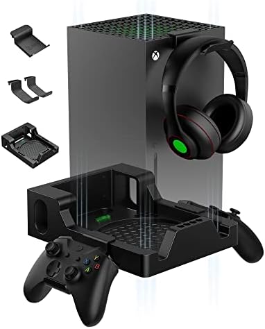 for Xbox Series X Wall Mount, JulyTek 4 in 1 Wall Mount Bracket for Xbox Series X with 2 Controller Holder & Headphone Hook , Integrated and Heat Ventilation Design, Mount XSX Facing Forward