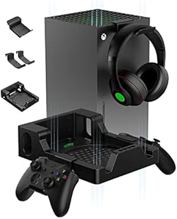 for Xbox Series X Wall Mount, JulyTek 4 in 1 Wall Mount Bracket for Xbox Series X with 2 Controller Holder & Headphone Hook , Integrated and Heat Ventilation Design, Mount XSX Facing Forward