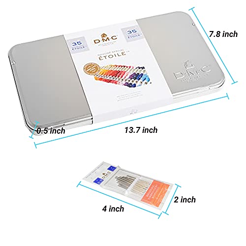 Dmc Embroidery Floss, Mouline Etoile Collector'stin, 35 Colorful Set Of Dmc Metallic Embroidery Thread Kit Bundle With Dmc Cross Stitch Needles Size 3/9, Dmc Metallic Cotton Embroidery String #TOP5