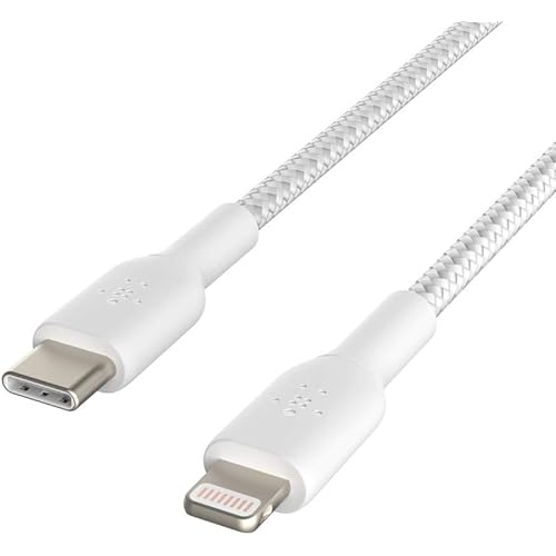 Belkin BoostCharge Nylon Braided USB C to Lightning Cable 3.3ft/1M - MFi Certified 18W Power Delivery iPhone Charger Cord - Apple Charger USB C Cable - Fast Charging for iPhone 14, iPhone 13 - White