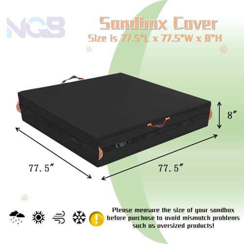 Image of Outdoor Square Sandboxes Cover,600D Waterproof Oxford Fabric with Two Reflective Carrying Handles and a Loop of 8.1 Metre Webbing Carabiners,Elasticated Drawstring at The Bottom.77 L x 77 inch W x 8 inch H