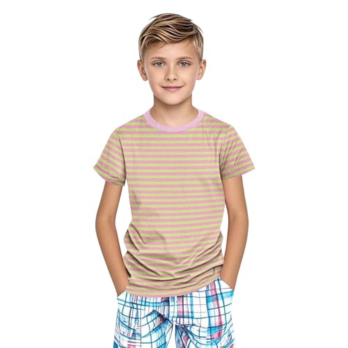 Girls Color Block Short Sleeve T-Shirts Casual Striped Boys Summer Tops Loose Crewneck Basic Tees for Kids 3-14 Years4
