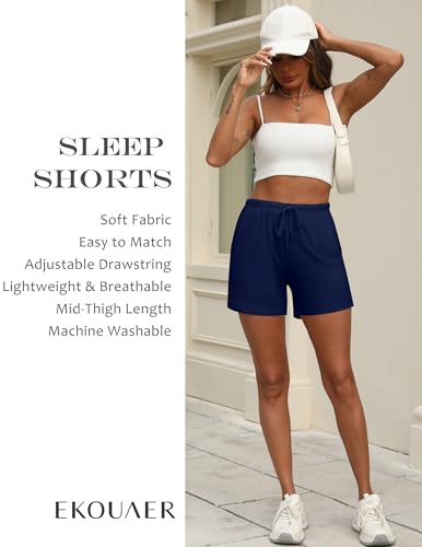 Image of Ekouaer Pajama Shorts for Women Soft Comfy Lounge Shorts Drawstring Pj Shorts Short Pajama Bottoms with Pockets S-XXL
