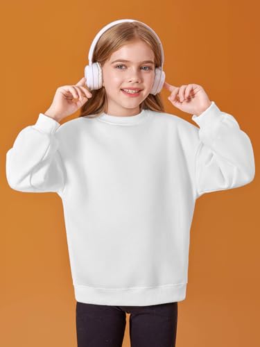 Image of Haloumoning Girls Oversized Crewneck Sweatshirts Kids Fleece Pullover Tops