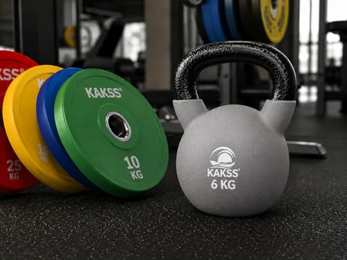 Image of Kakss Half Coating Neoprene Kettlebell (2kg to 40kg)(Proudly Made in India) (6kg, Grey)