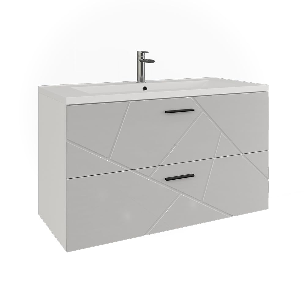 Vicco Ensemble de Meubles de Salle de Bains Irma, Blanc/Blanc Brillant, 100 cm, composé d’Un Meuble sous-lavabo et d’Un lavabo
