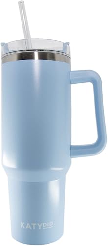 KATYDID Vaso de viaje de acero inoxidable de 40 onzas con asa y pajilla, para agua o café helado, apto para lavavajillas, regalo perfecto para mamá