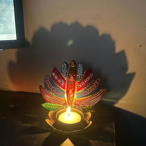 Hand-Painted Iron Tealight Candle Holder | Vibrant and Sturdy Decorative Accent for Wall or Table | Ideal for Entryways, Living Rooms, Patios, and Gardens | 5x3x4 Inches (Style 1) — photo — 4 of 9