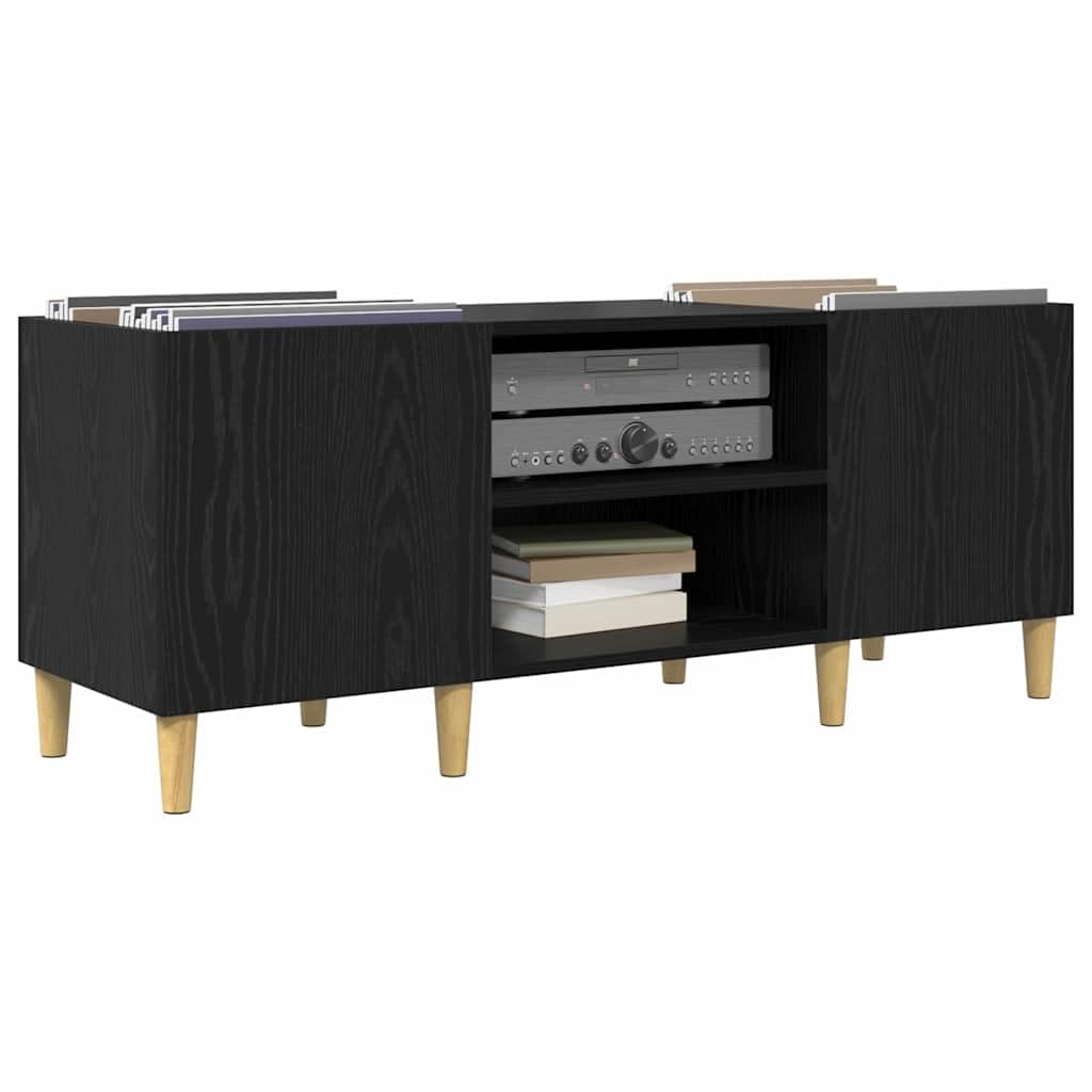 Armario para discos de vinilo con aspecto de roble negro, 121 x 38 x 48 cm, con 2 estantes y puertas con bisagras, armario de almacenamiento para salón, oficina y colección de música