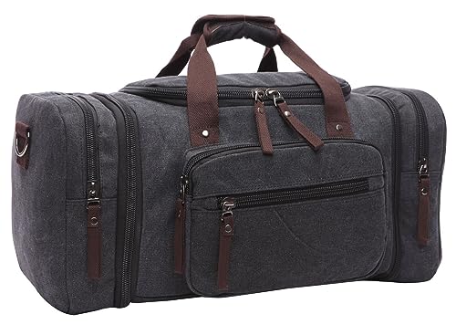 Duffle Bag for Travel, Large Canvas Duffel Bag for Travelling Overnight Weekender Bag Carry On Bag for Men Women Black