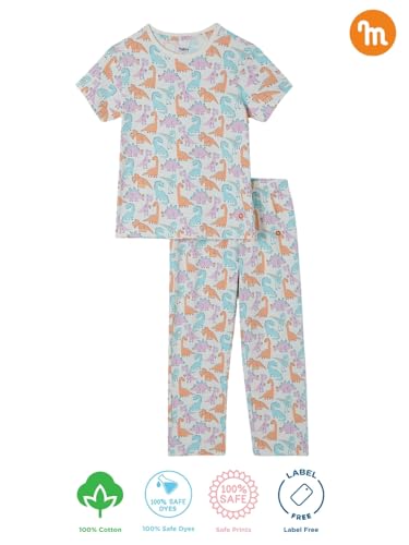 Image of Milou 100% Cotton Half Sleeves Biowashed Printed Homewear T-Shirt and Pajama | Night Suit Set|Unisex Sleepwear for Boys & Girls | Soft & Breathable, Safe Dyes, Label-Free Comfort