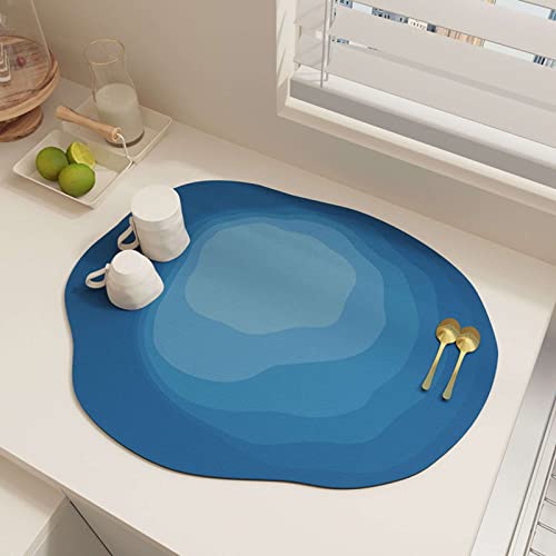 SINKITA Impreso Multi-Tapete Funcional para Grifo, Tapete De Secado Suave Y Duradero, Tapete Absorbente para Grifo para Cocina Y Baño,Fácil De Limpiar-Luna teñida de azul-50x60cm Cover