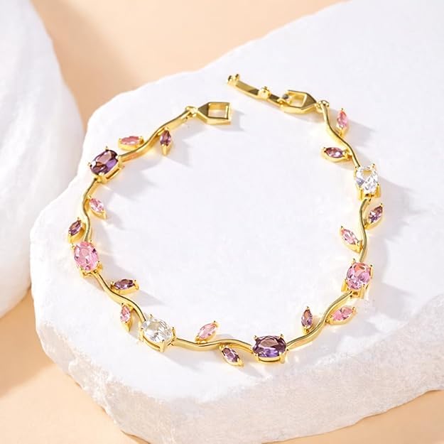 Image of Gold Snake Bracelet Watch for Women in Golden Purple Colour, Black Teardrop Dial Analog Watch, Designer Jewellery Style, Party, Wedding