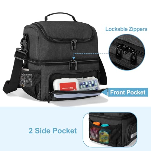 CURMIO Doppelschicht Medizinische Tasche, Tragbar Reiseapotheke, Notfalltasche für Medizinflasche, Vitamine, Medizinisches Zubehör (Leere Tasche), Schwarz