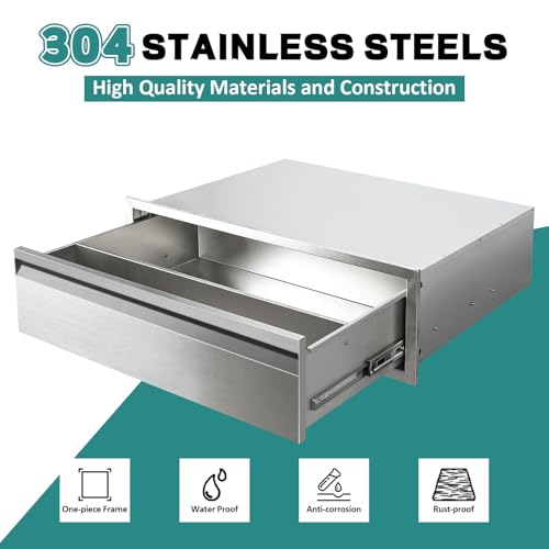 Image of Outdoor Kitchen Drawers 30 inch W x 10 inch H x 23 inch D Stainless Steel Drawer BBQ Single Drawers with Hidden Handle for Outdoor Kitchen Island, Patio Grill Station