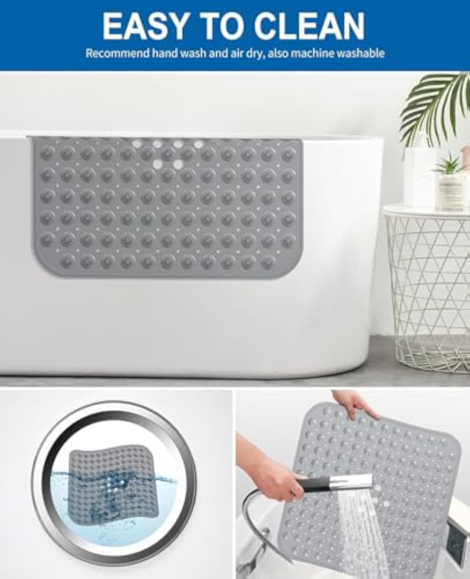 Machine Washable Bath Mat with Drain Holes